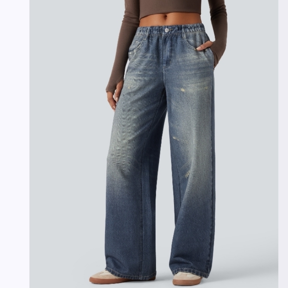 Halara Mid Rise Denim Print French Terry Sweatpant Jeans